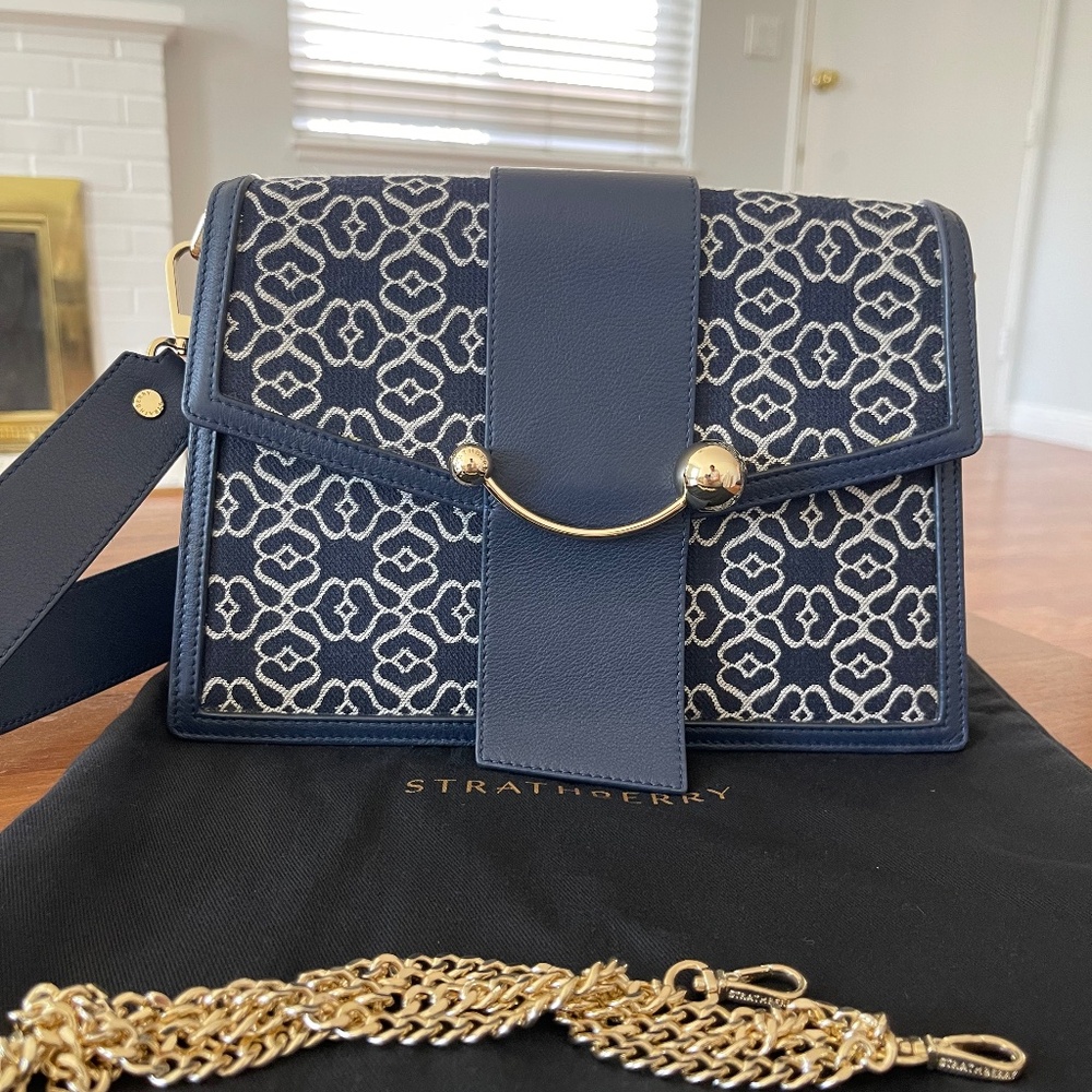 Strathberry Crescent Shoulder Leather & Monogram Bag